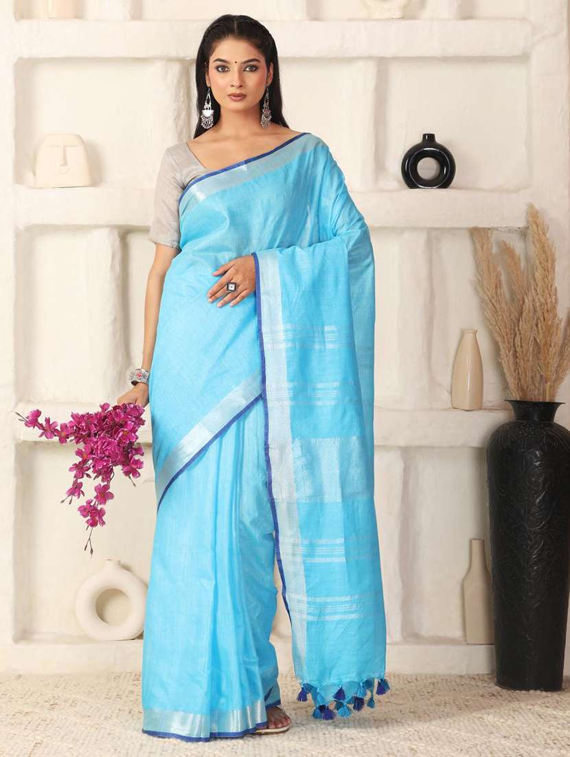 women solid with bordered saree with blouse - 22183768 -  Standard Image - 1