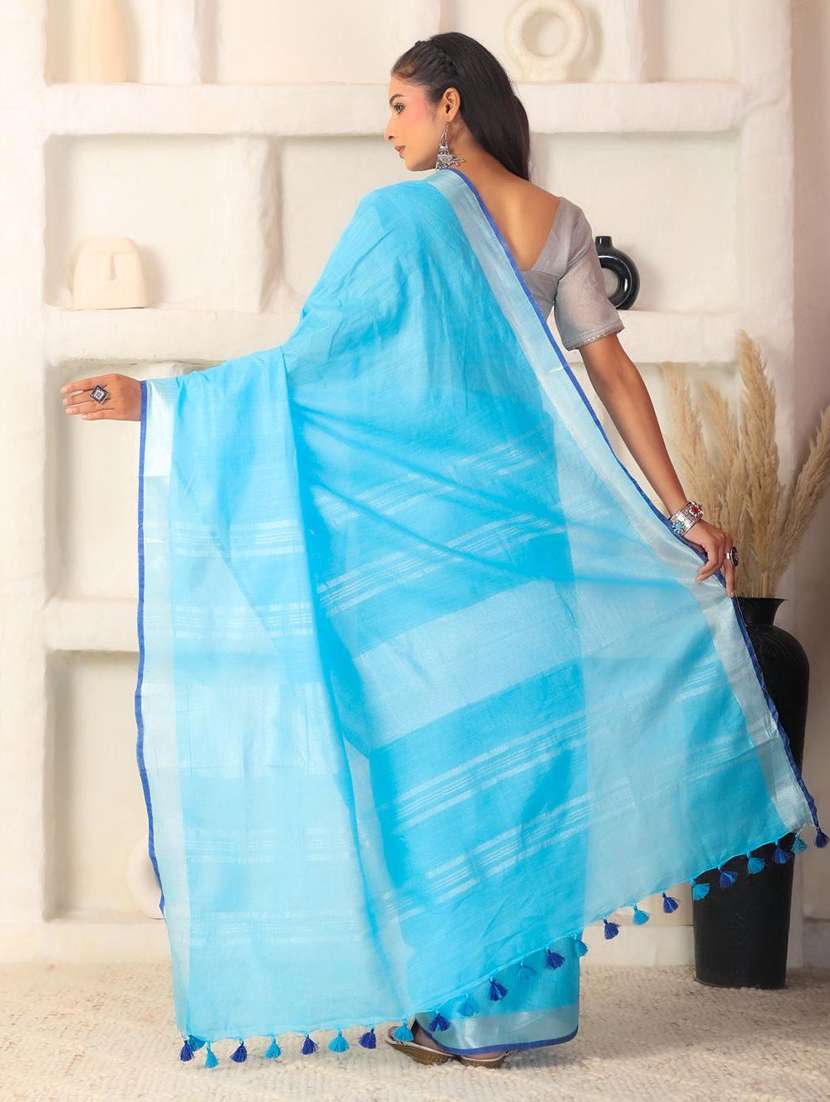 women solid with bordered saree with blouse - 22183768 -  Standard Image - 4
