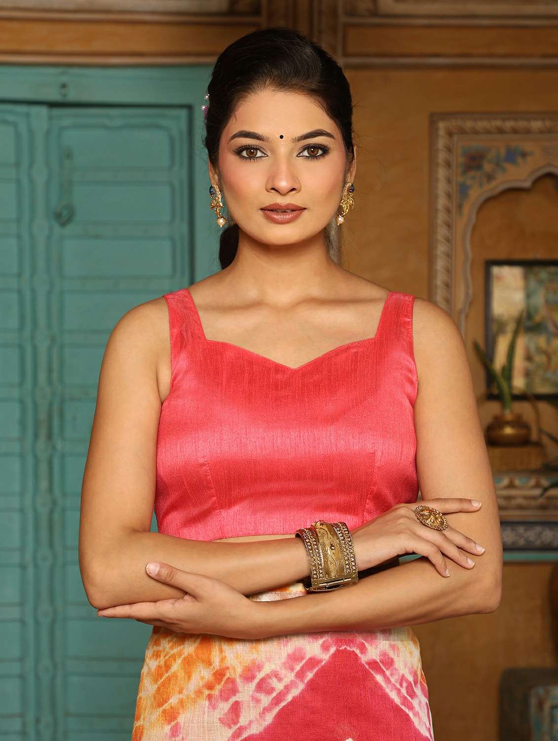 women tie & dye printed saree with blouse - 22183778 -  Standard Image - 6