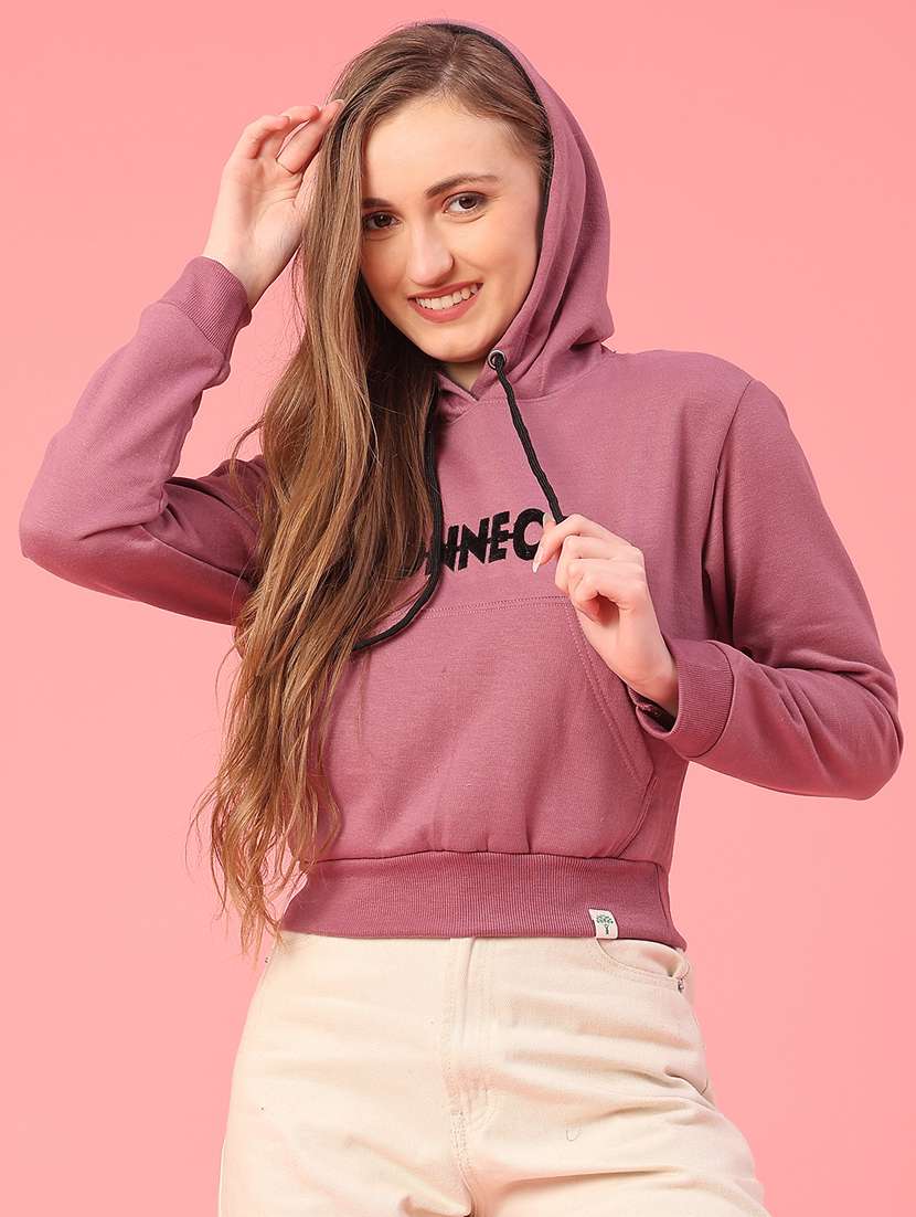 women printed long sleeve hooded cropped sweatshirt - 22183796 -  Standard Image - 1