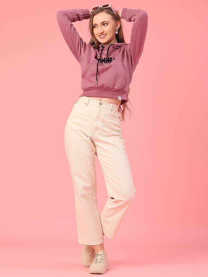 women printed long sleeve hooded cropped sweatshirt - 22183796 -  Standard Image - 4