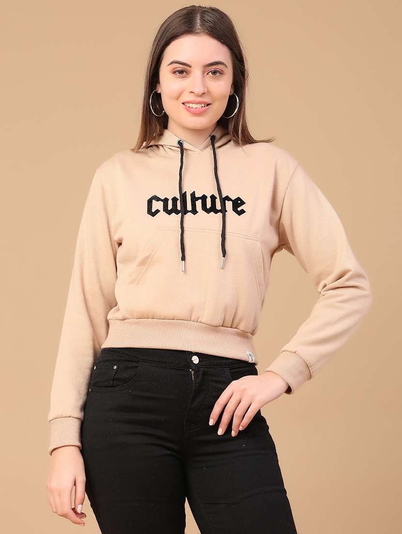 women printed long sleeve hooded cropped sweatshirt - 22183797 -  Standard Image - 1