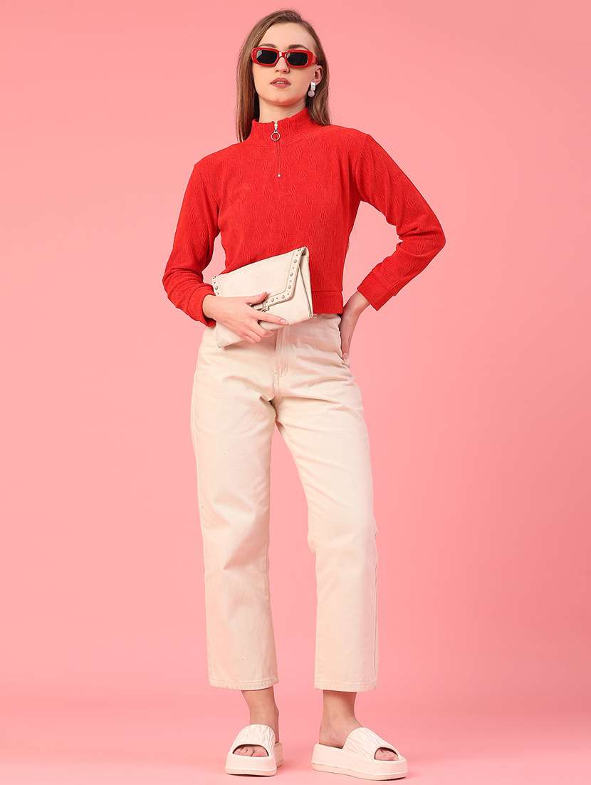 women solid long sleeve cropped sweatshirt - 22183803 -  Standard Image - 4