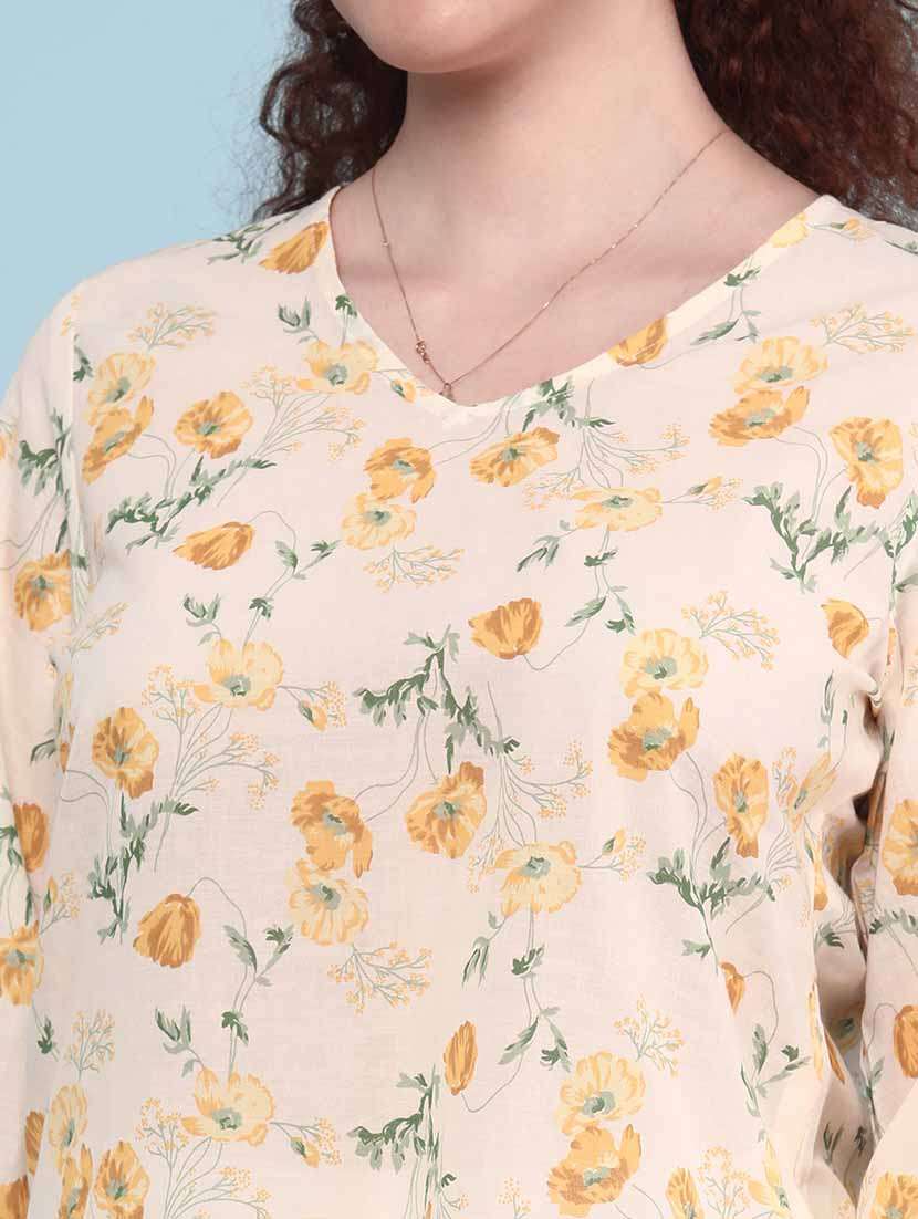 Women Printed Three Quarter Sleeve Straight Kurta - 22183902 -  Standard Image - 1