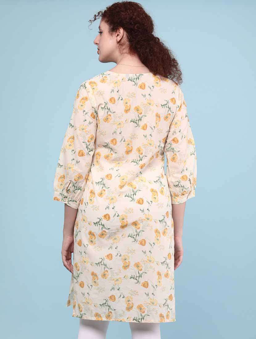 Women Printed Three Quarter Sleeve Straight Kurta - 22183902 -  Standard Image - 4