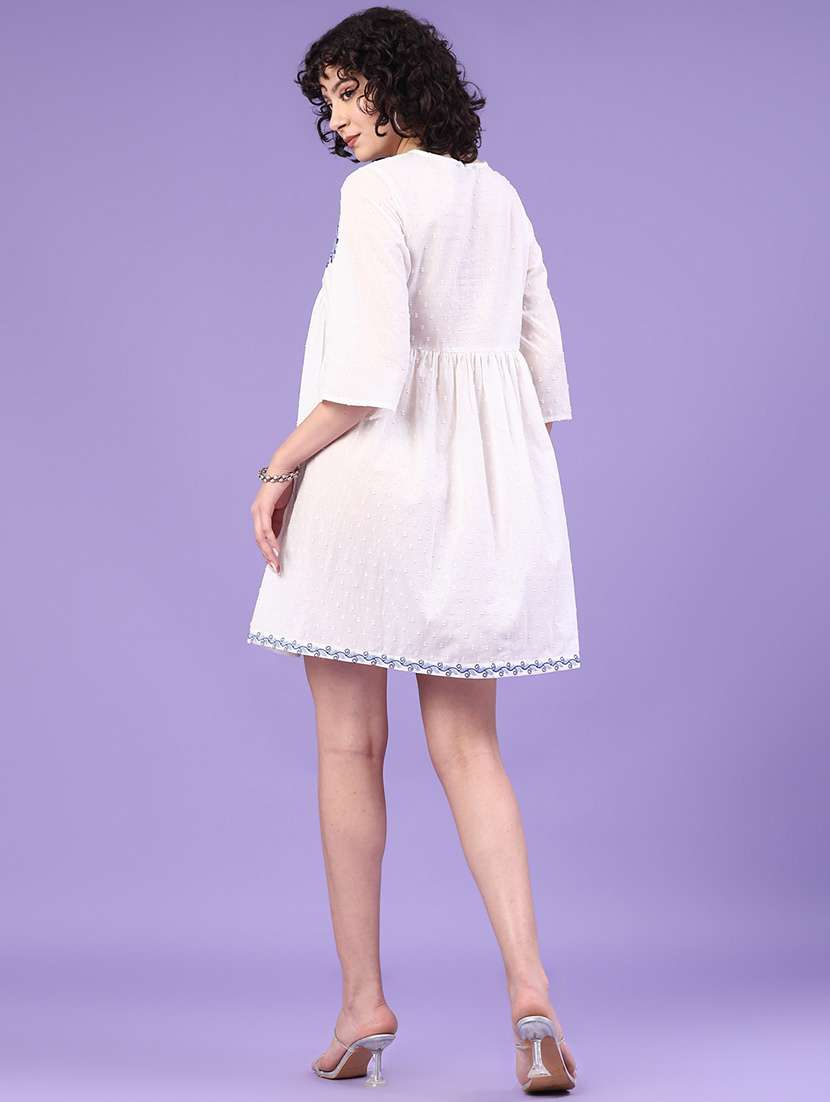 women embroidered v neck fit & flare dress - 22184073 -  Standard Image - 4