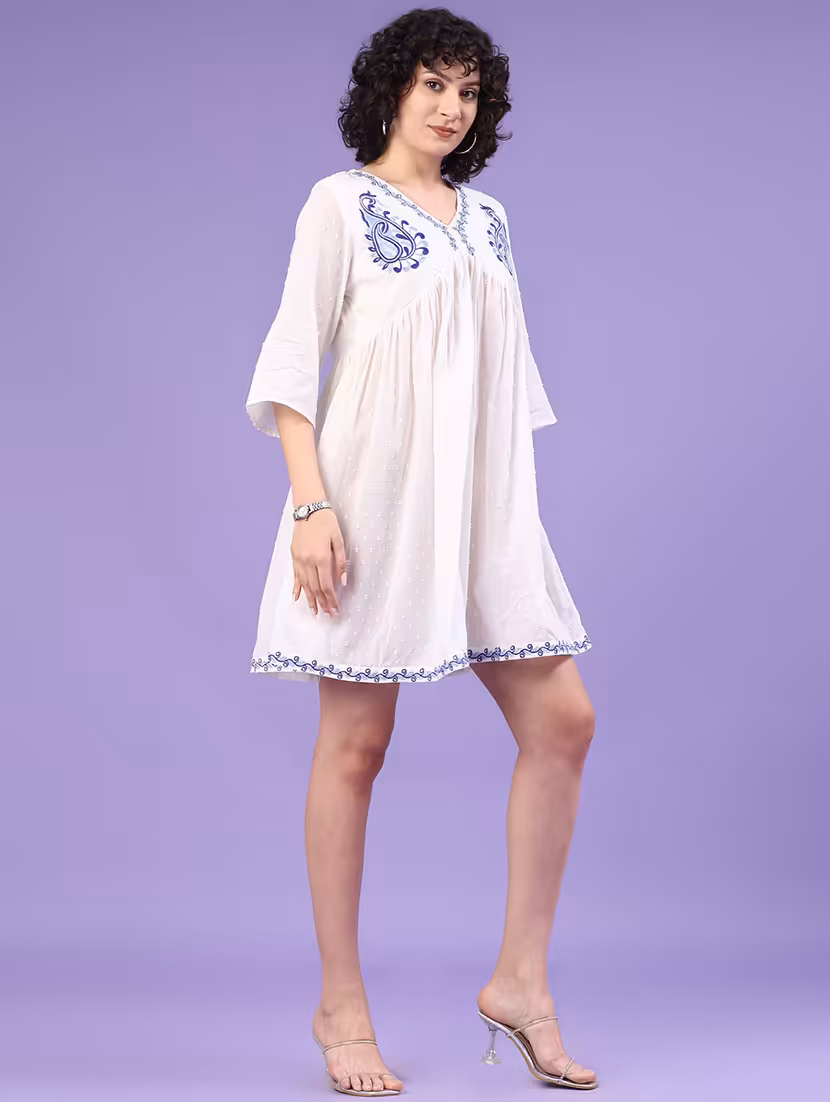 women embroidered v neck fit & flare dress - 22184073 -  Standard Image - 4