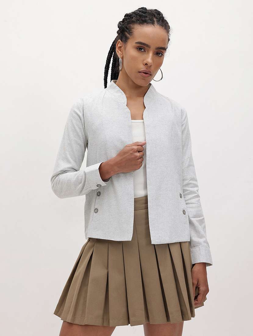 women solid long sleeve regular jacket