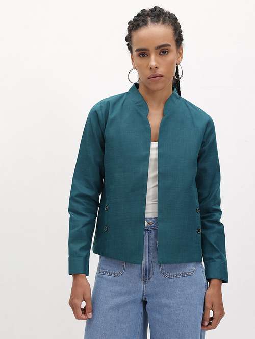 women solid long sleeve regular jacket - 22184095 -  Standard Image - 0