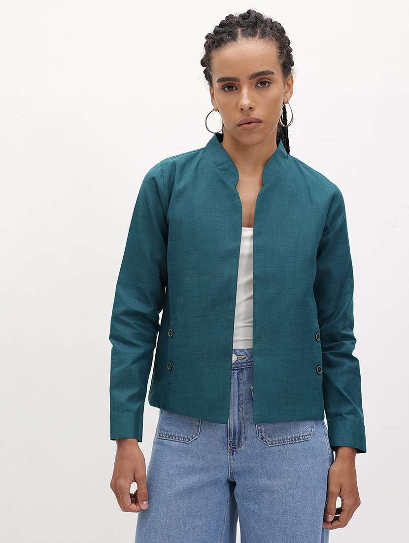 women solid long sleeve regular jacket