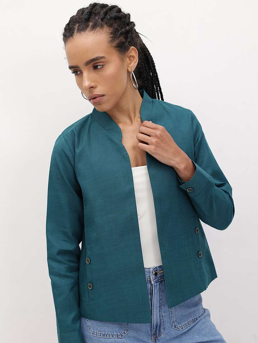 women solid long sleeve regular jacket - 22184095 -  Standard Image - 1