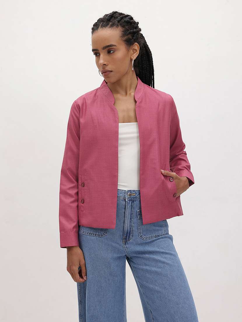 women solid long sleeve regular jacket - 22184096 -  Standard Image - 1