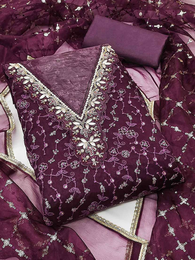 women solid with work embroidered unstitched suit set - 22184103 -  Standard Image - 1