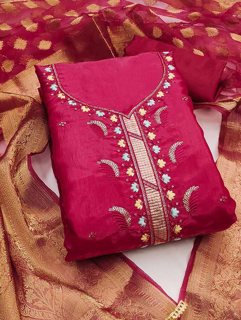 women solid with work embroidered unstitched suit set - 22184121 -  Standard Image - 1