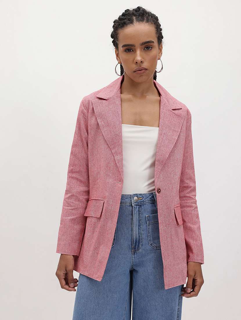 women solid long sleeve single breasted blazer