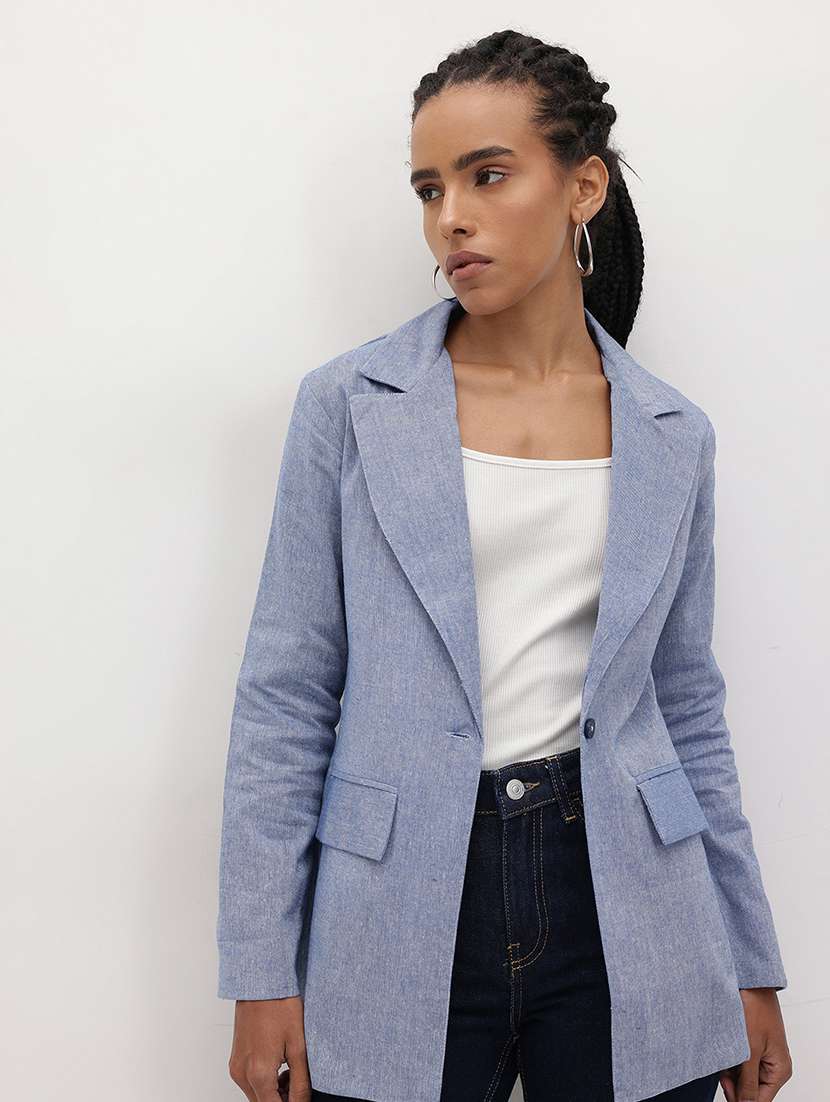 women solid long sleeve single breasted blazer - 22184200 -  Standard Image - 1