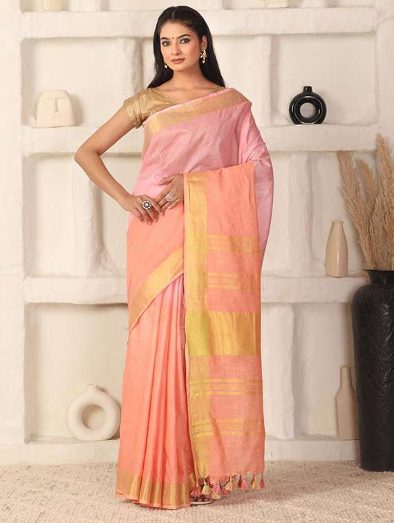 women solid with bordered saree with blouse