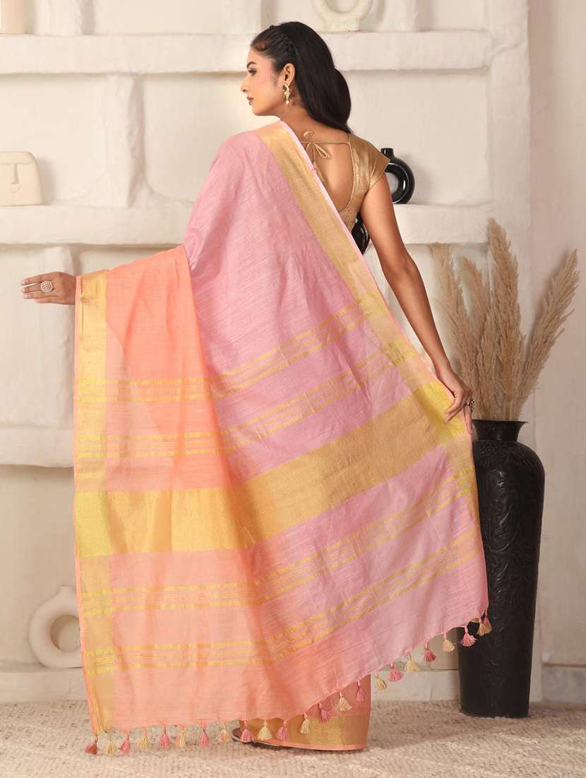 women solid with bordered saree with blouse - 22184203 -  Standard Image - 4