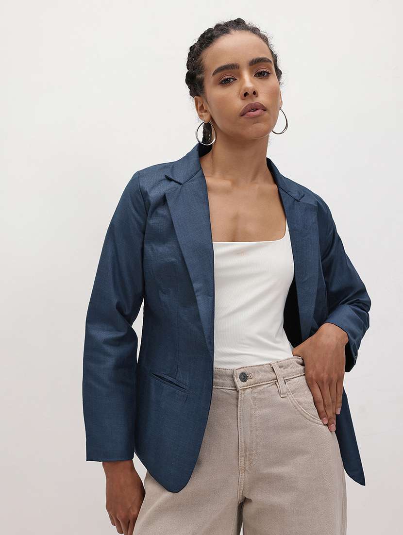 women solid long sleeve single breasted blazer - 22184206 -  Standard Image - 1