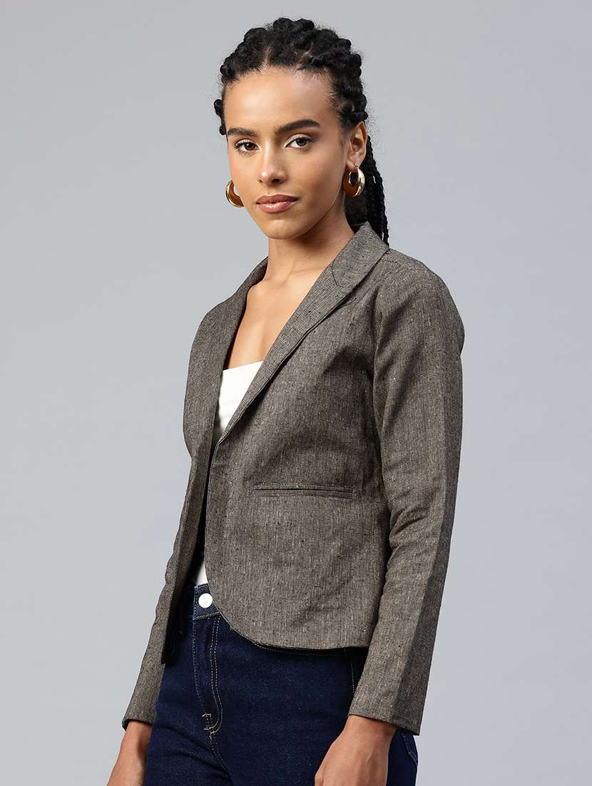 women solid long sleeve single breasted blazer - 22184210 -  Standard Image - 1