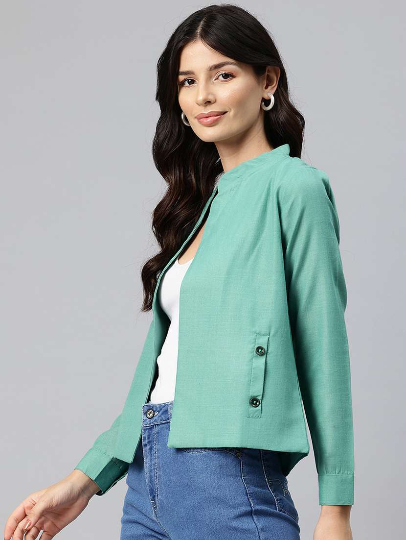 women solid long sleeve regular jacket - 22184214 -  Standard Image - 1