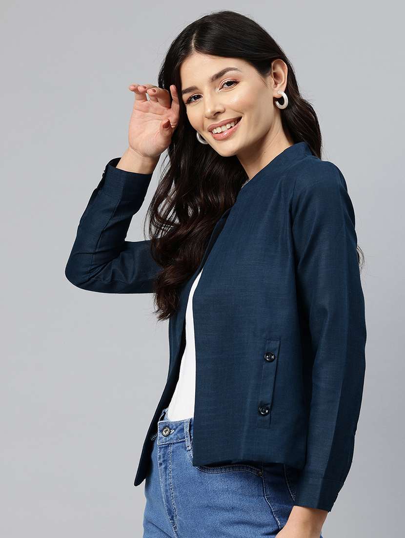 women solid long sleeve regular jacket - 22184215 -  Standard Image - 1