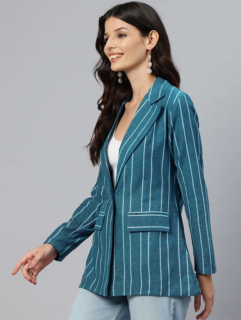 women striped long sleeve single breasted blazer - 22184216 -  Standard Image - 1