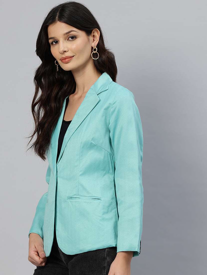 women solid long sleeve single breasted blazer - 22184220 -  Standard Image - 1