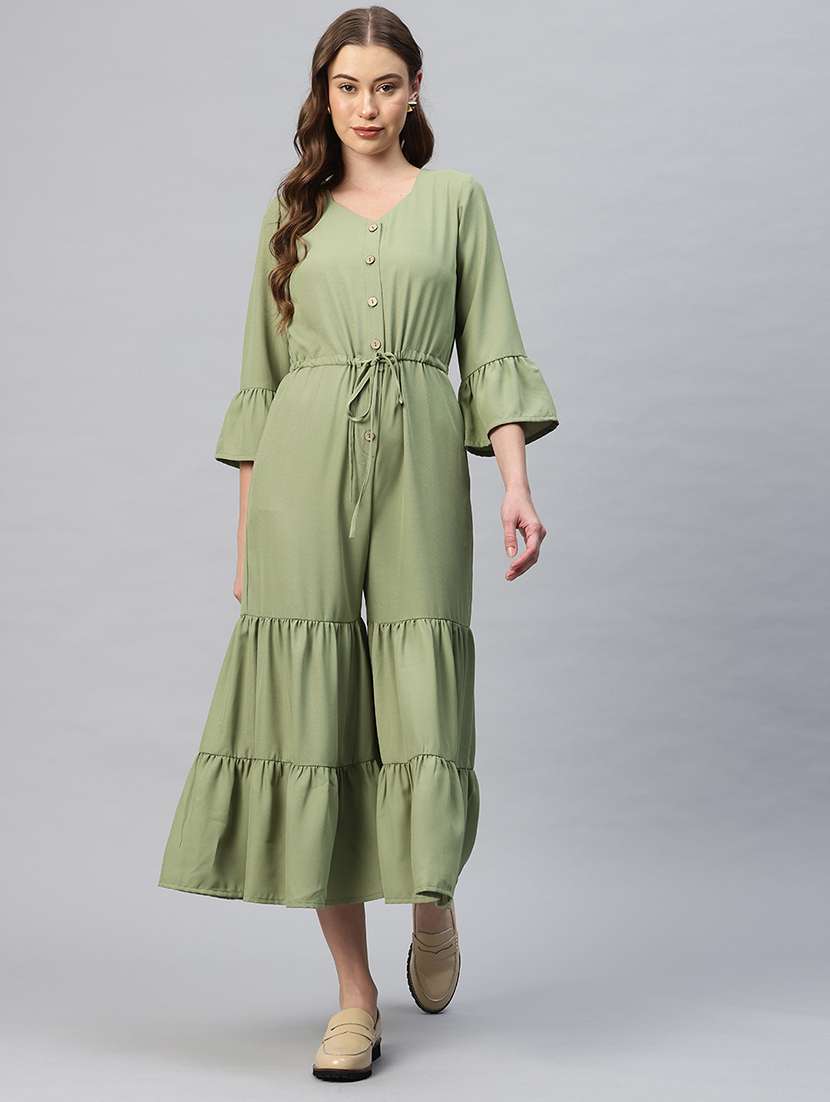 women olive solid bell sleeve jumpsuit - 22184233 -  Standard Image - 1