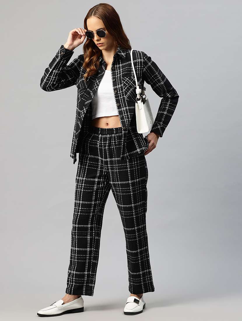 women checkered shirt & trouser co-ord set