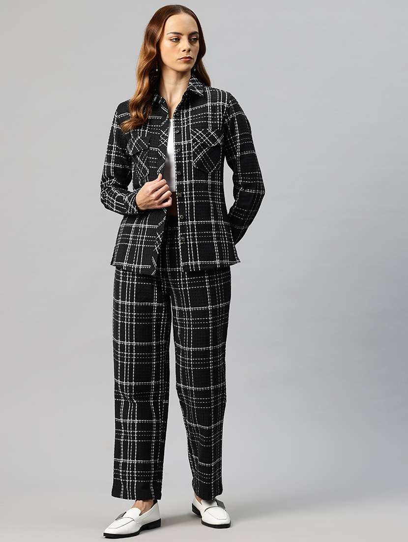 women checkered shirt & trouser co-ord set - 22184236 -  Standard Image - 1