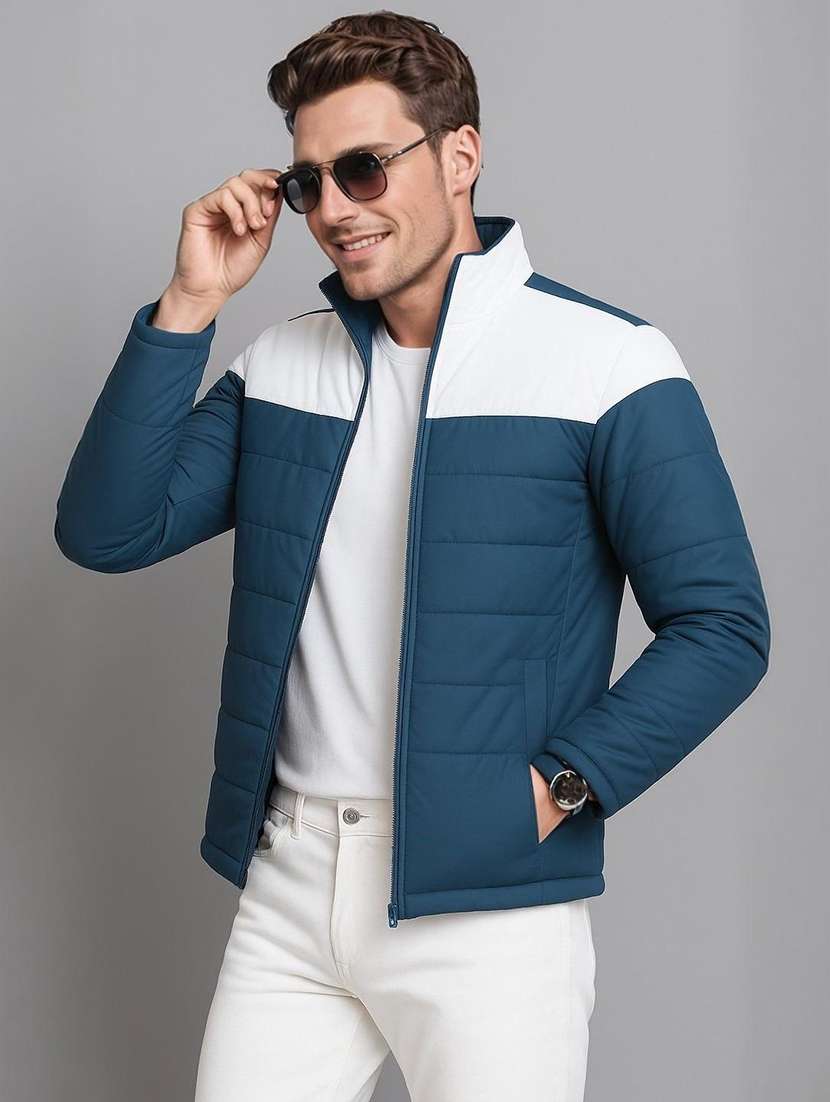 men color block long sleeve puffer jacket - 22184255 -  Standard Image - 1
