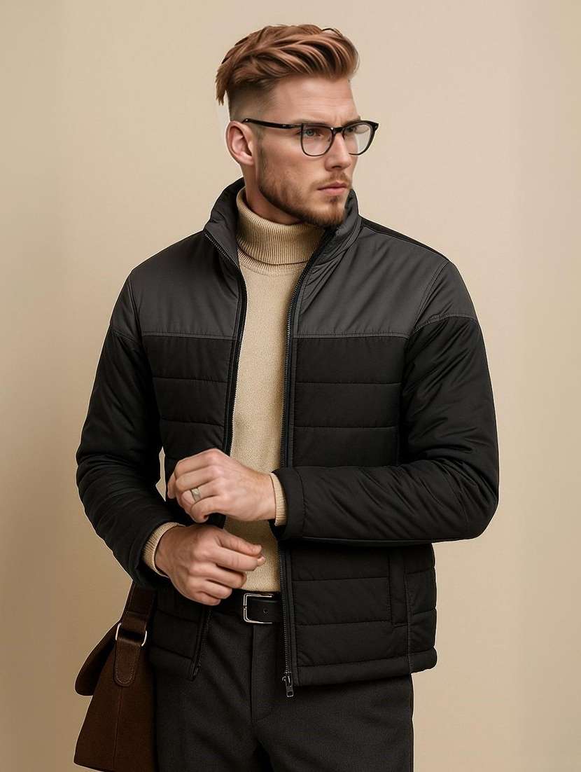 men color block long sleeve puffer jacket - 22184256 -  Standard Image - 1