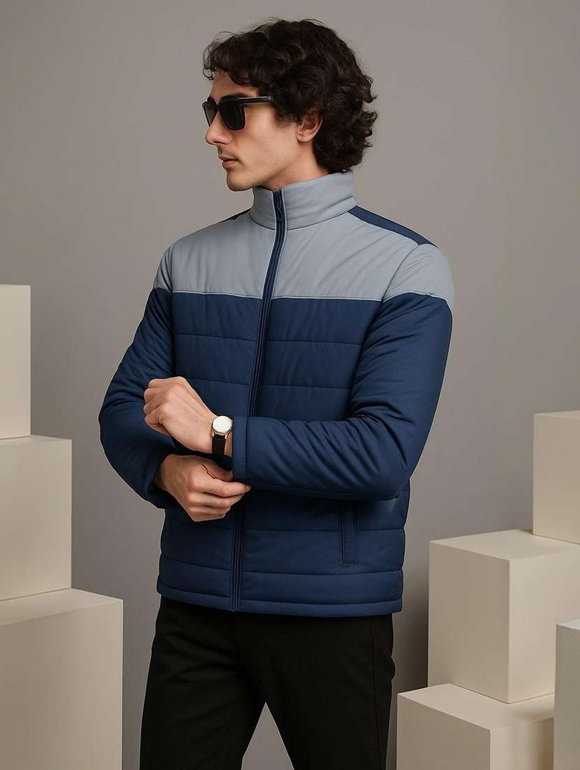 men color block long sleeve puffer jacket - 22184257 -  Standard Image - 1