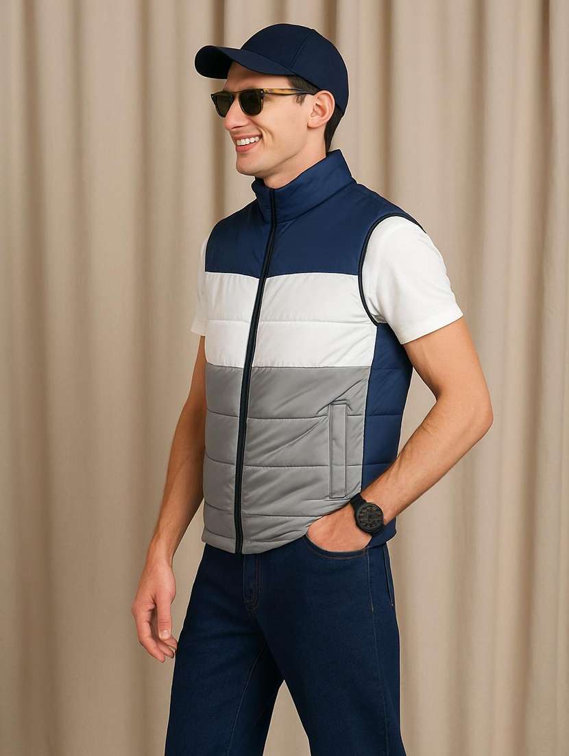 men color block sleeveless puffer jacket - 22184263 -  Standard Image - 1
