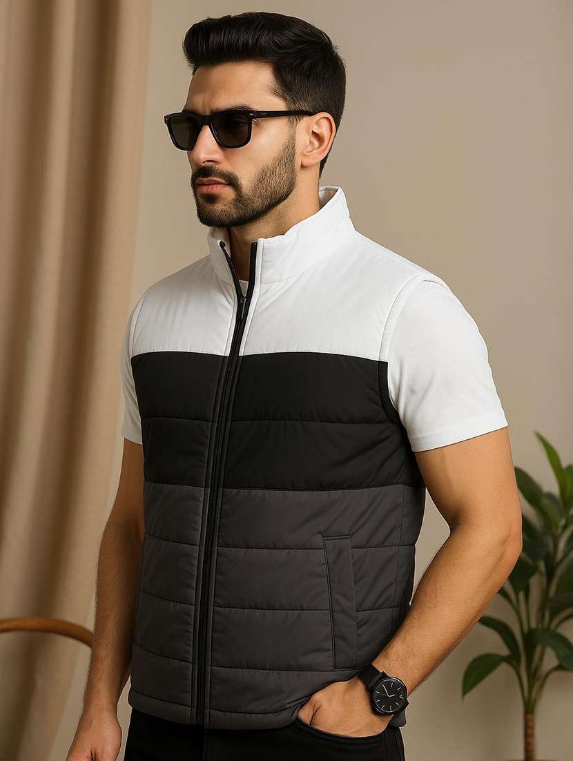 men color block sleeveless puffer jacket - 22184264 -  Standard Image - 1