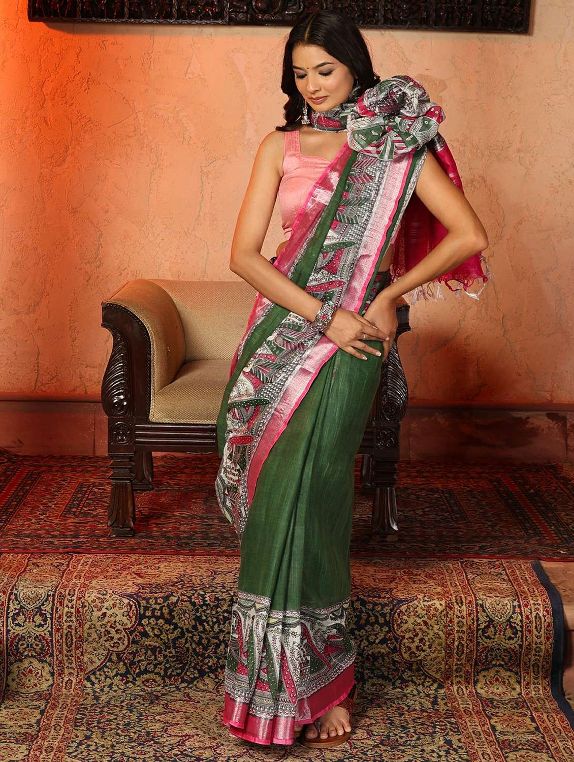 women solid with bordered saree with blouse - 22184327 -  Standard Image - 1