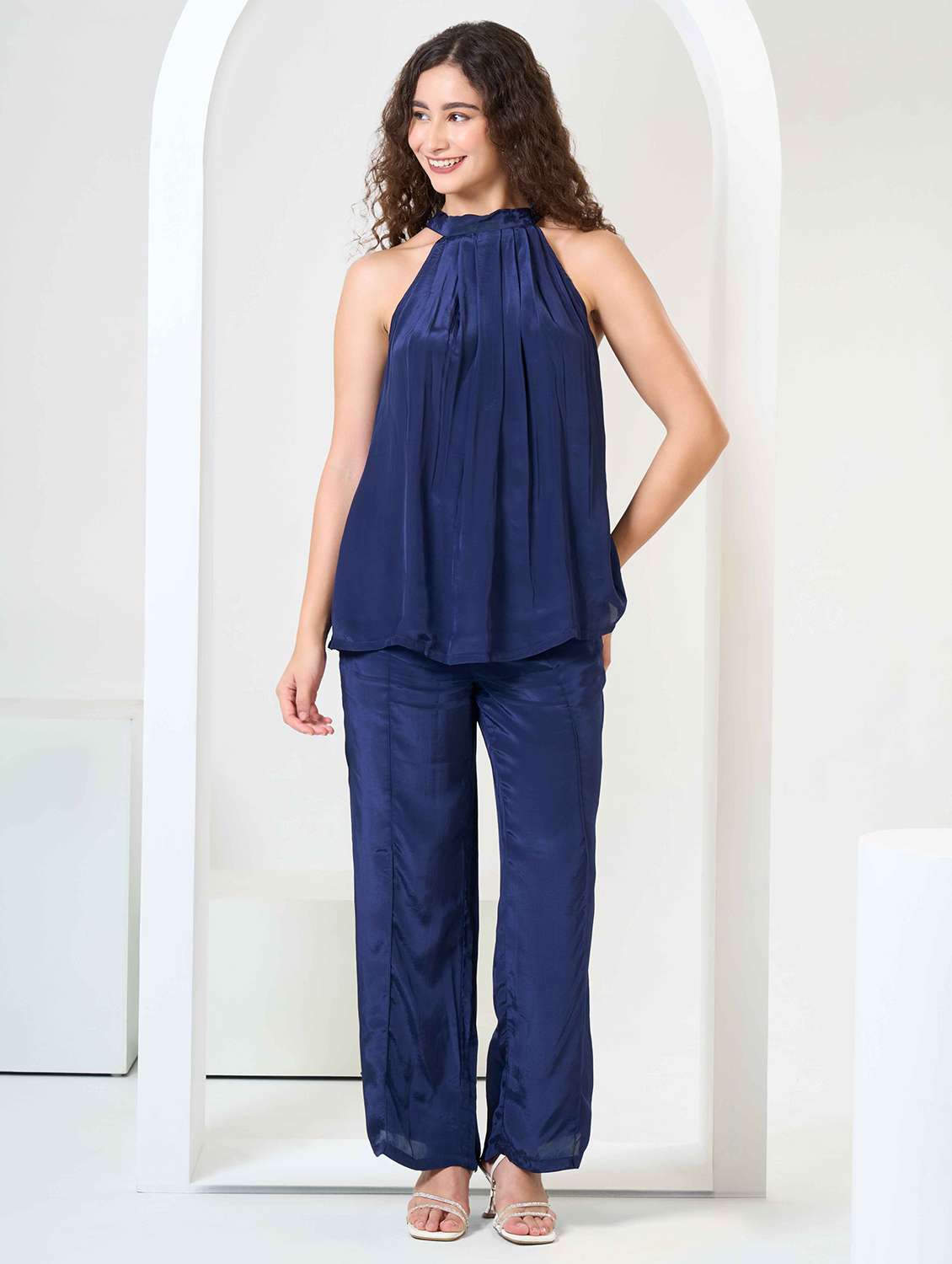 women solid top and trouser co-ord set