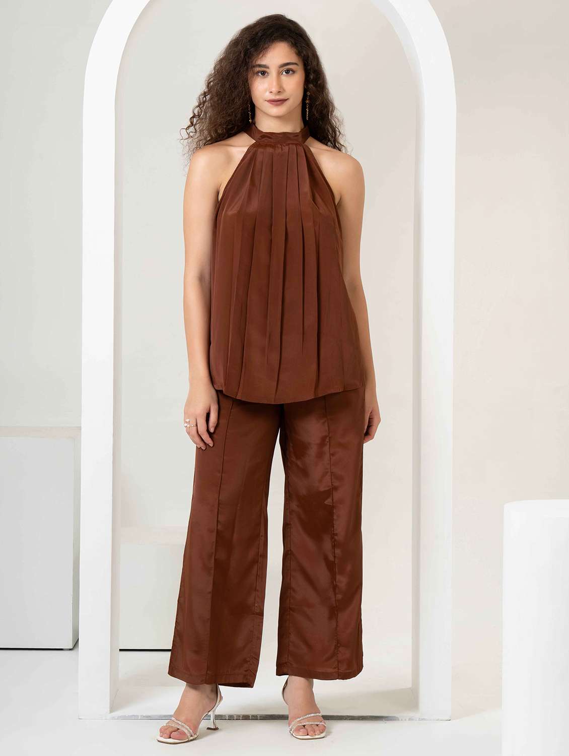 women solid top and trouser co-ord set