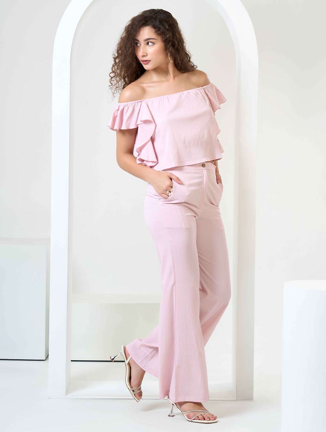 women solid top and trouser co-ord set - 22184341 -  Standard Image - 1