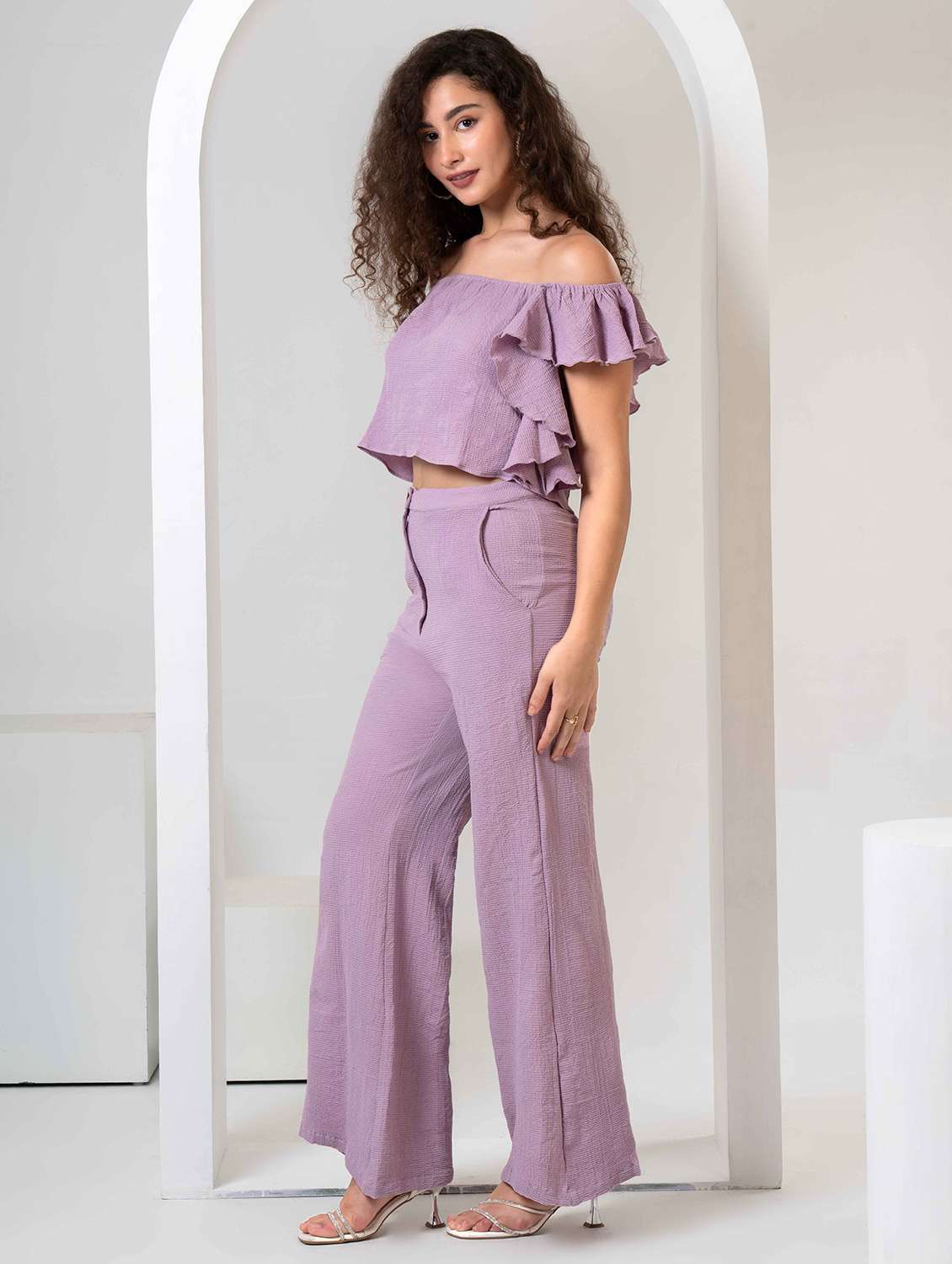 women solid top and trouser co-ord set - 22184344 -  Standard Image - 1