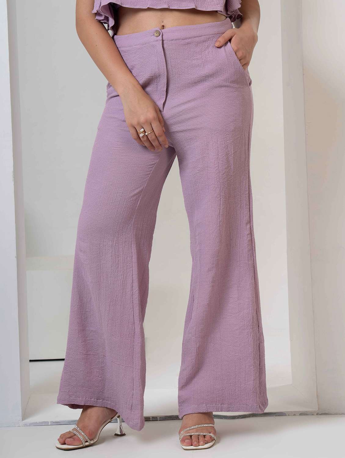 women solid top and trouser co-ord set - 22184344 -  Standard Image - 4