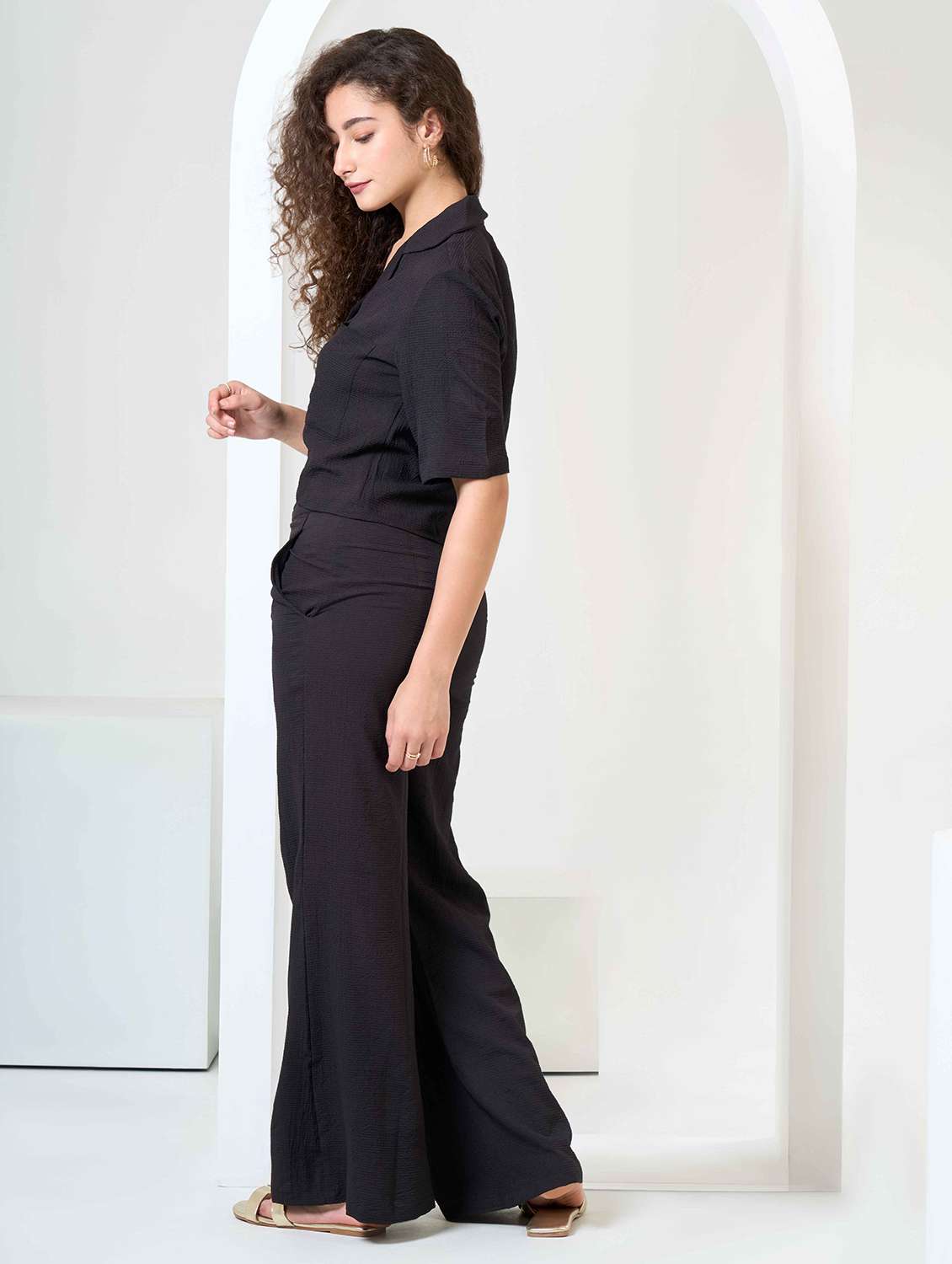 women solid shirt and trouser co-ord set - 22184345 -  Standard Image - 1