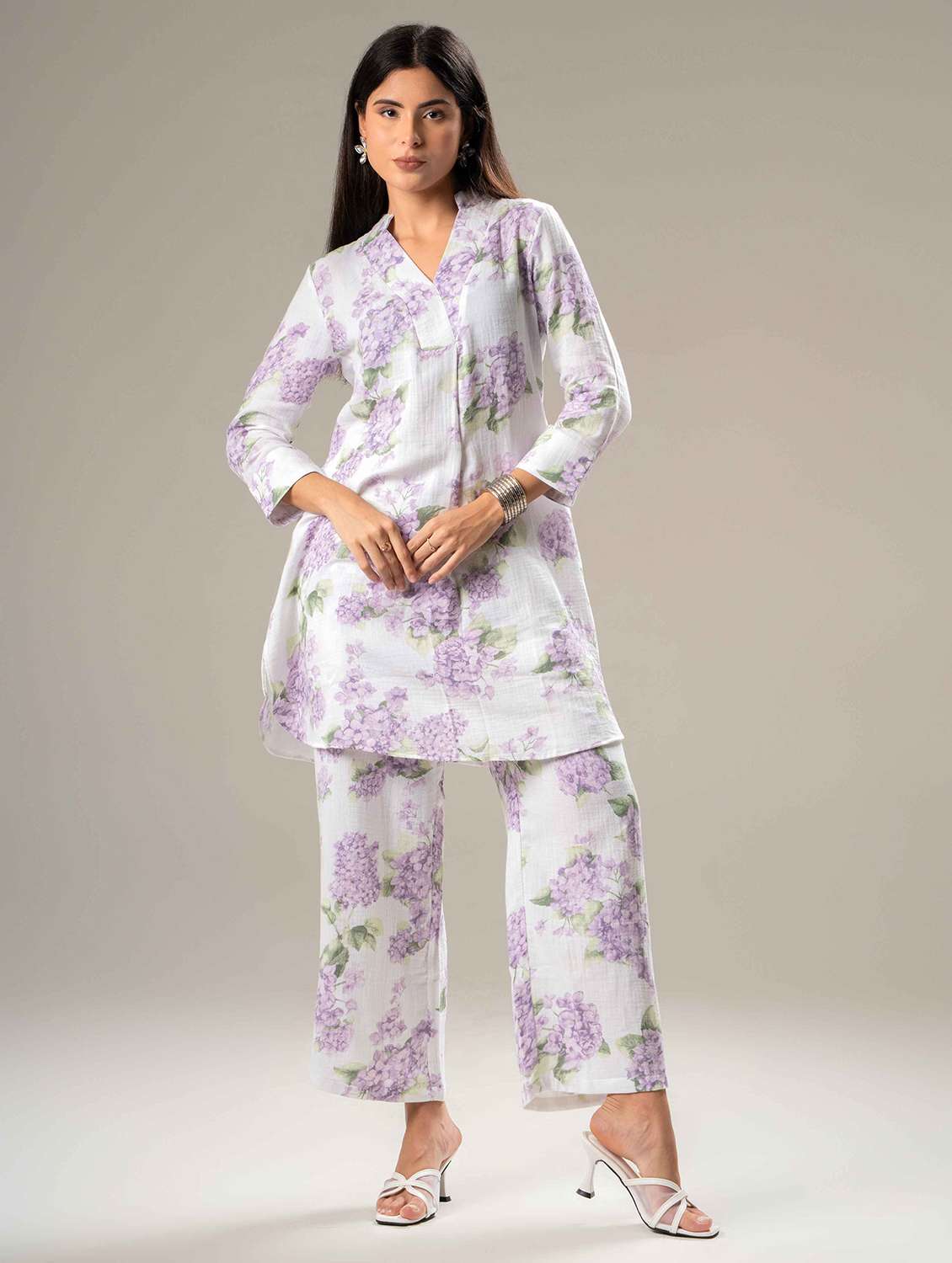 women printed long sleeve ethnic co-ord set