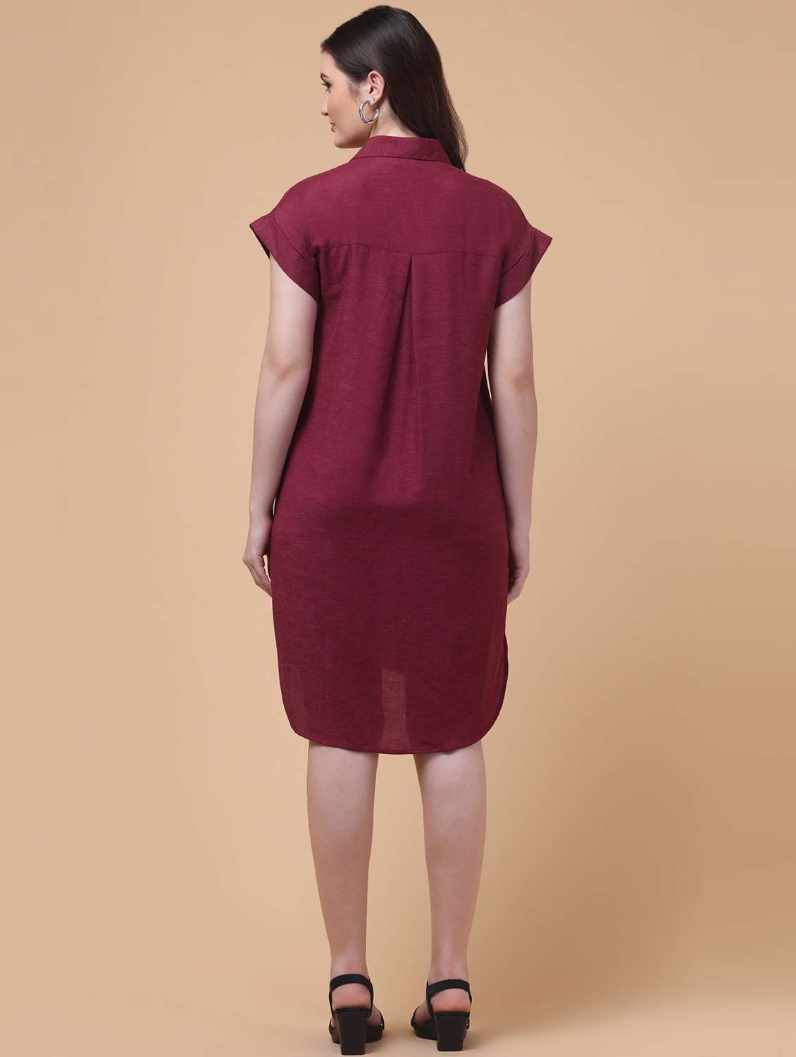 women solid collaerd short sleeve shirt dress - 22184364 -  Standard Image - 4