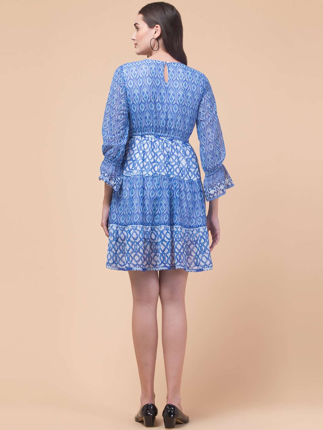 women printed long sleeve tiered dress - 22184367 -  Standard Image - 4