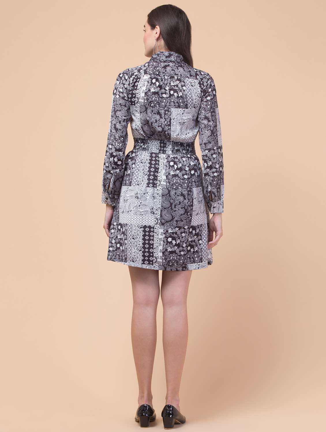 women printed collared long sleeve a-line dress - 22184370 -  Standard Image - 4