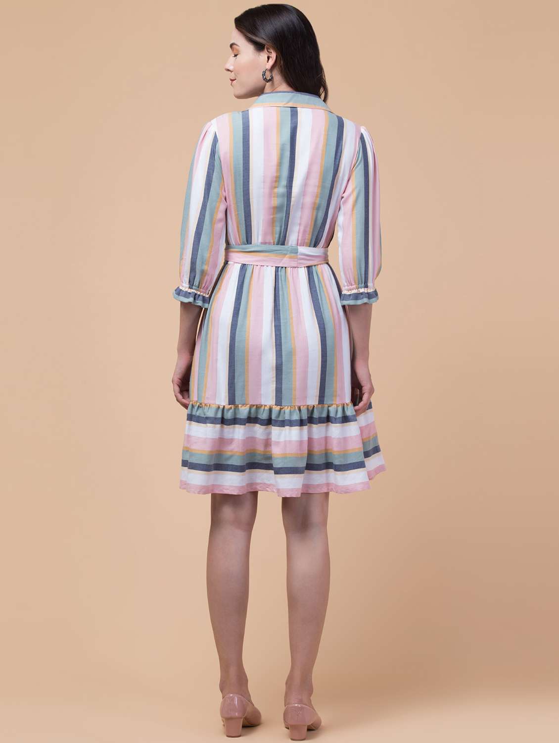 women striped collared tiered dress - 22184371 -  Standard Image - 4
