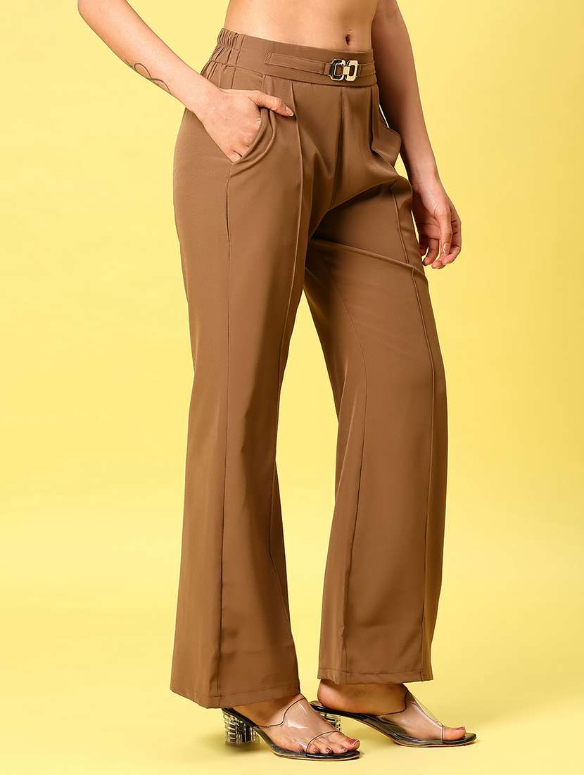 women solid mid rise bootcut trouser - 22184373 -  Standard Image - 1