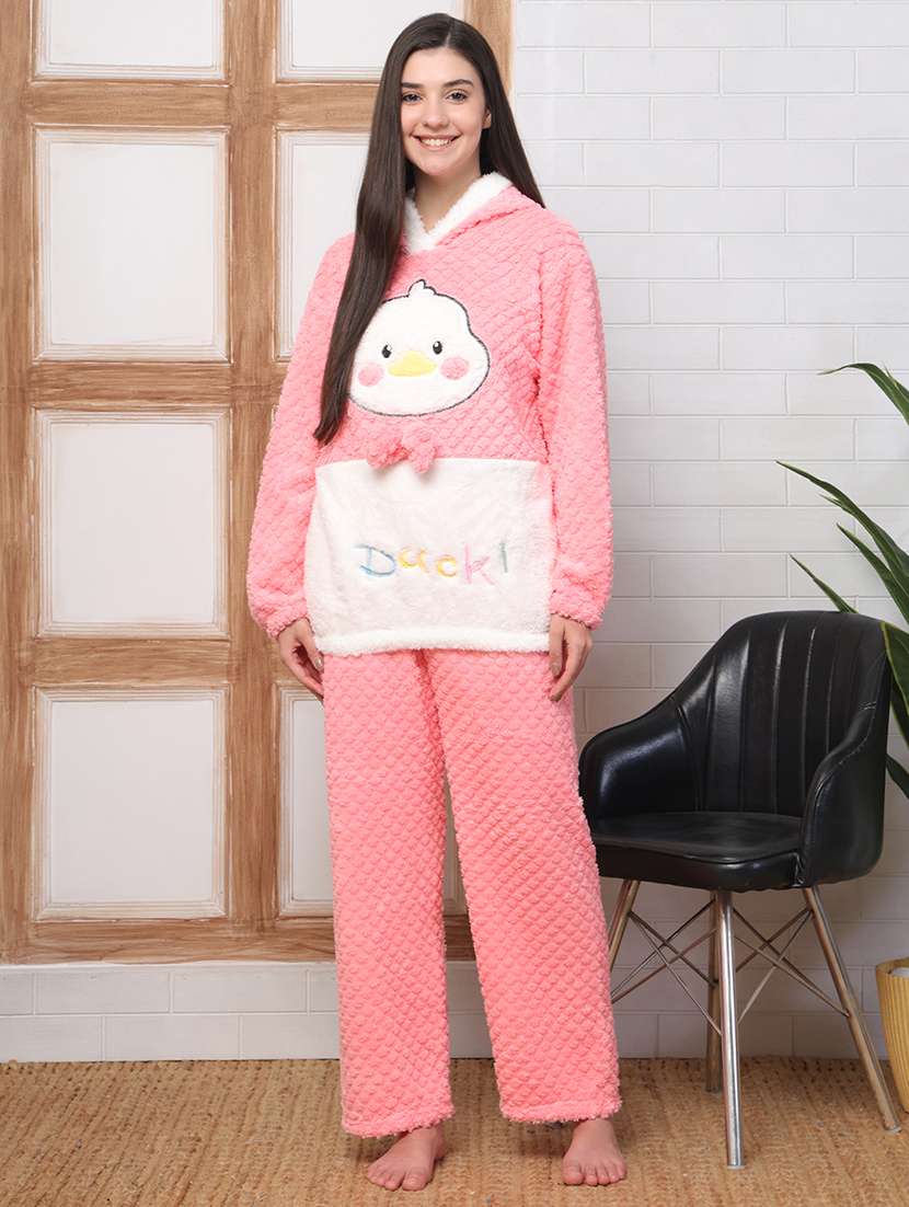 women self designed hooded nightwear pyjama set - 22184388 -  Standard Image - 1